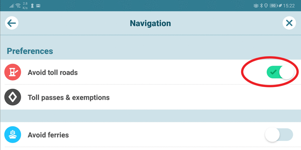 Check "Avoid toll roads