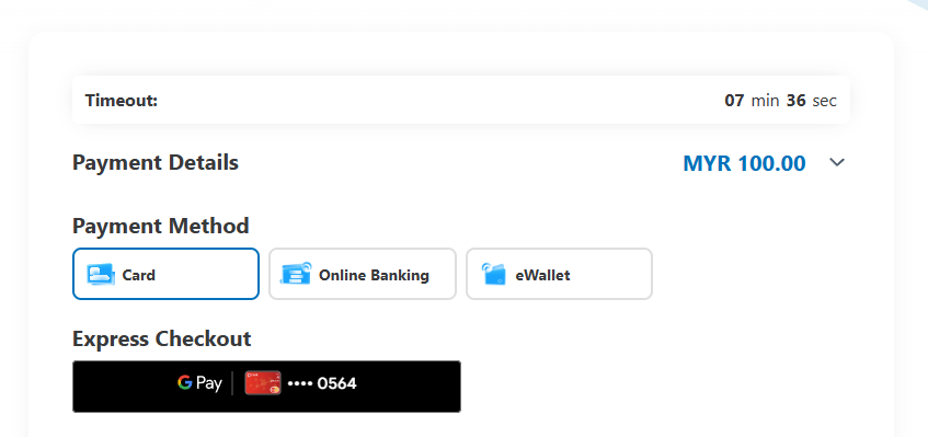 Skrin checkout HOI menunjukkan butang Express Checkout Google Pay