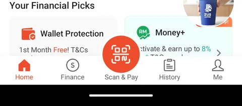 ShopeePay app home screen with the Scan & Pay icon highlighted